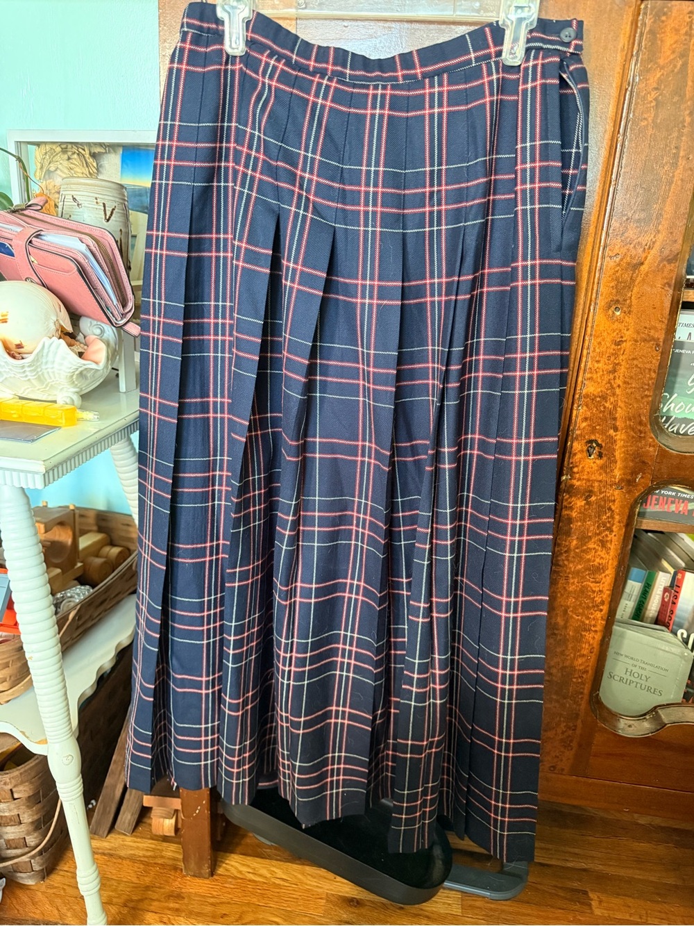 Pendleton 100% Pure Wool Skirt Pleated Plaid Tartan Blue Women’s Size 14 Vintage